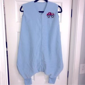 Vtg toddler fleece sleeper jumper overall 18-24M blue truck sleep sack